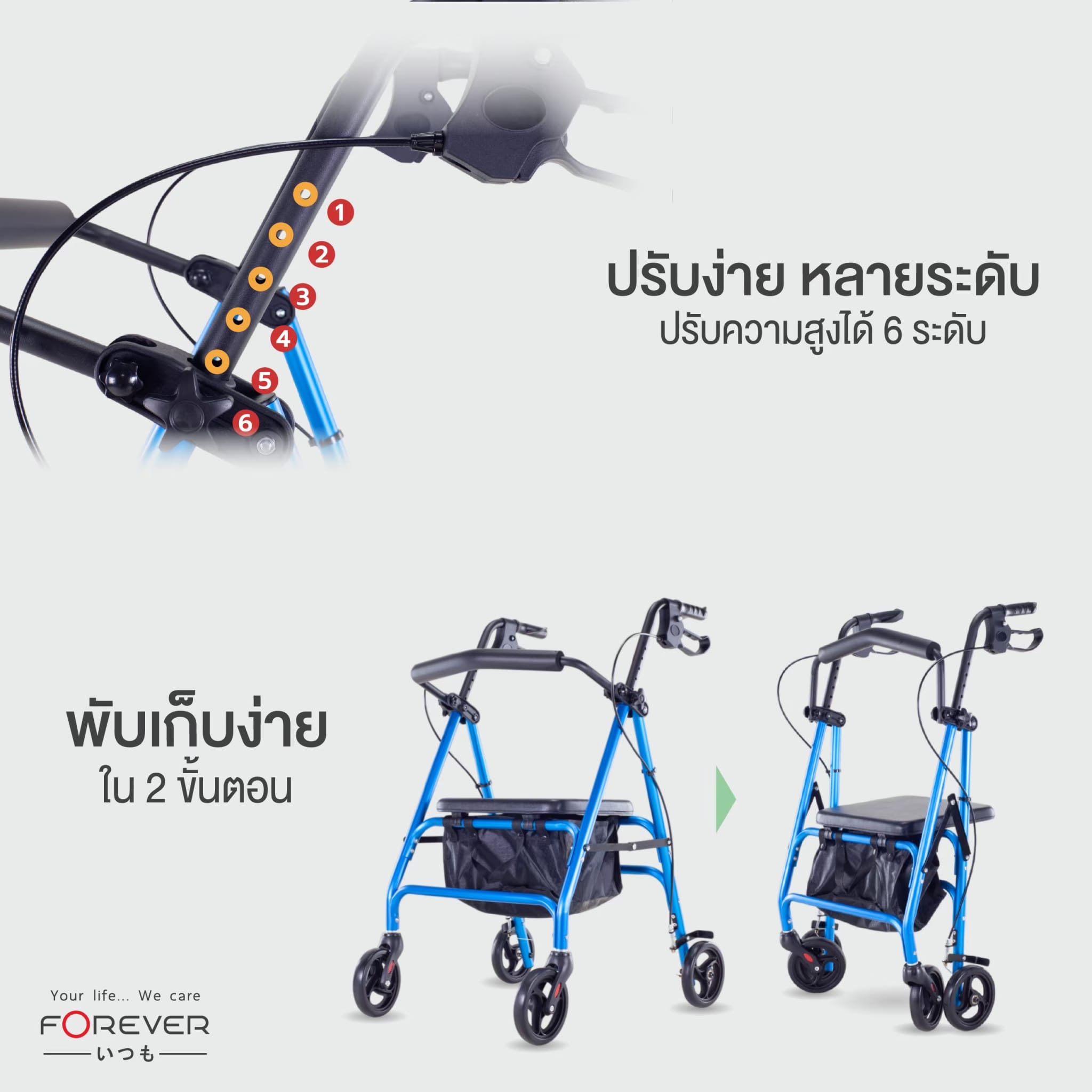 รถเข็นผู้ป่วยหัดเดิน FOREVER ROLLATOR ALUMINUM สีน้ำเงิน_6